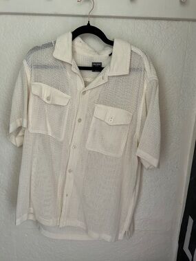 Todd Snyder Cream Mesh Short-Sleeve Button-Down Shirt